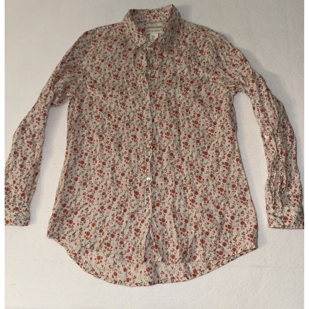 Cynthia Riley 100% Linen Button Up Long Sleeve Floral Top Size Small